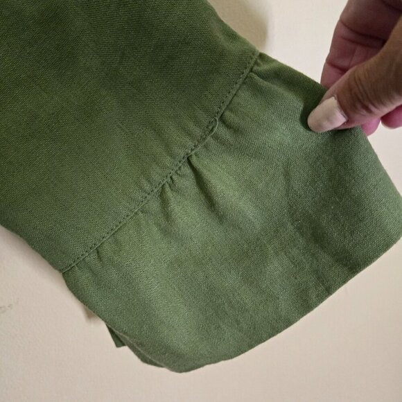 Dunner Vintage Linen Blend Green Ruffled Tie Top Size 16 - Picture 4 of 9